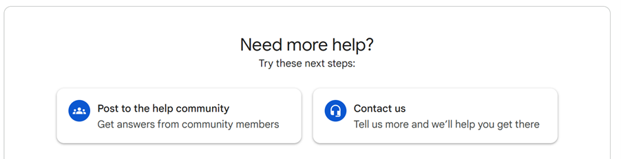 Selecting Contact Us from Need More Help
